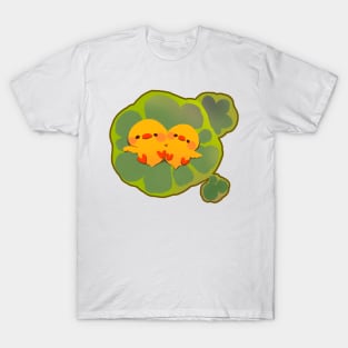 Cute Yellow Ducks Sunbathing on Lilypads T-Shirt